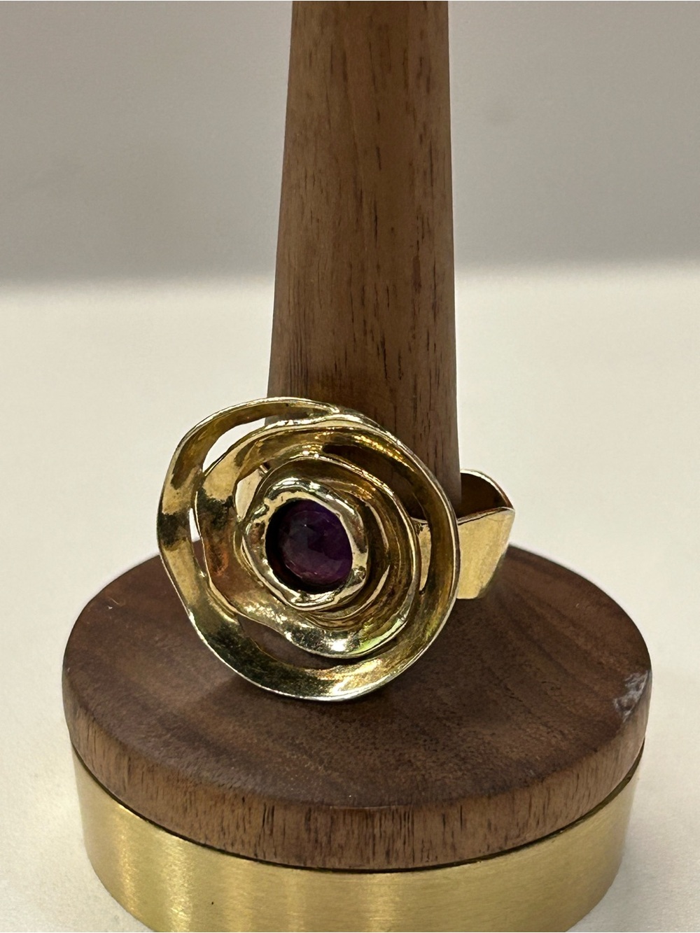 Vintage LIRM Israel sterling vermeil Amethyst cocktail ring size 6.5